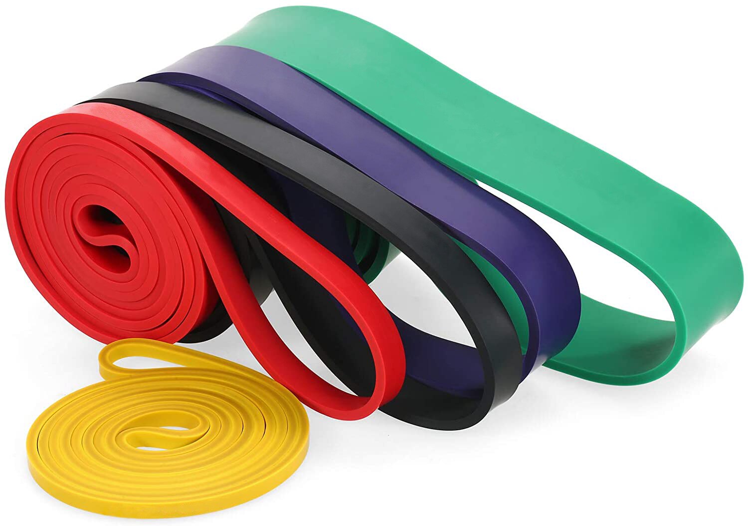 Conjunto de 6 faixas de resistência para treinamento funcional e musculação.