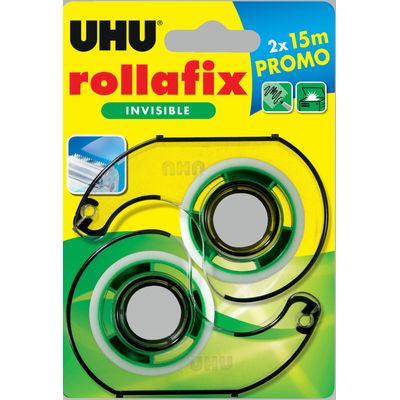 UHU rollafix - 2 Dévidoirs avec ruban de bureau invisible 15m