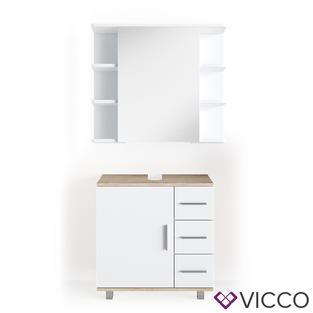 VICCO Badmöbel Set ILIAS Weiß Eiche Bad Spiegel Kommode Unterschrank Badschrank