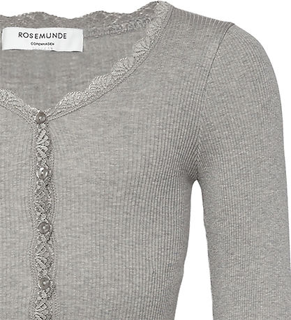 Rosemunde Cardigan - Rib - Weiß - Grau Meliert m. Spitze