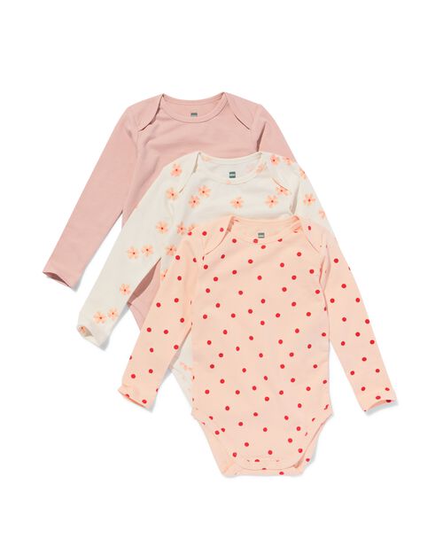 bodys coton bio extensible avec stretch fleurs - lot de 3 rose