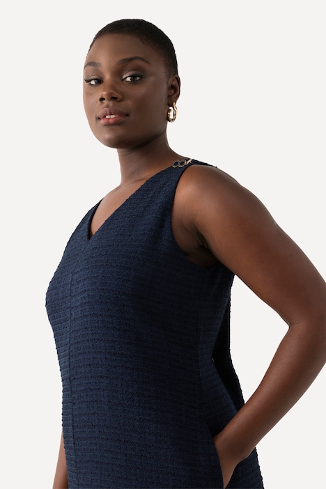 Bouclé-Kleid, A-Linie, V-Ausschnitt, ärmellos, Taschen