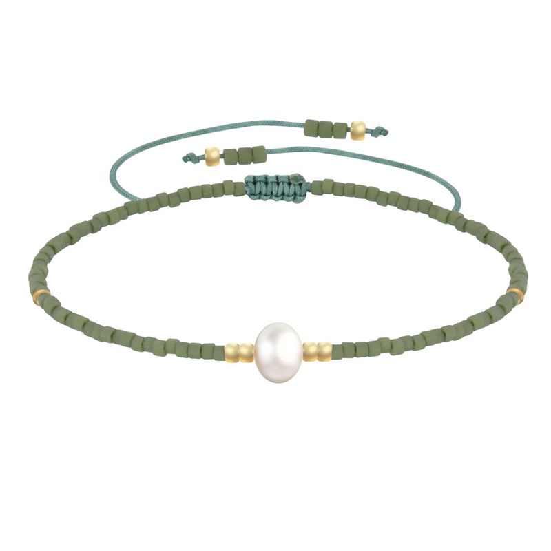 Bracelet Lien Perle d'Eau Douce Blanche et Petites Perles Vertes