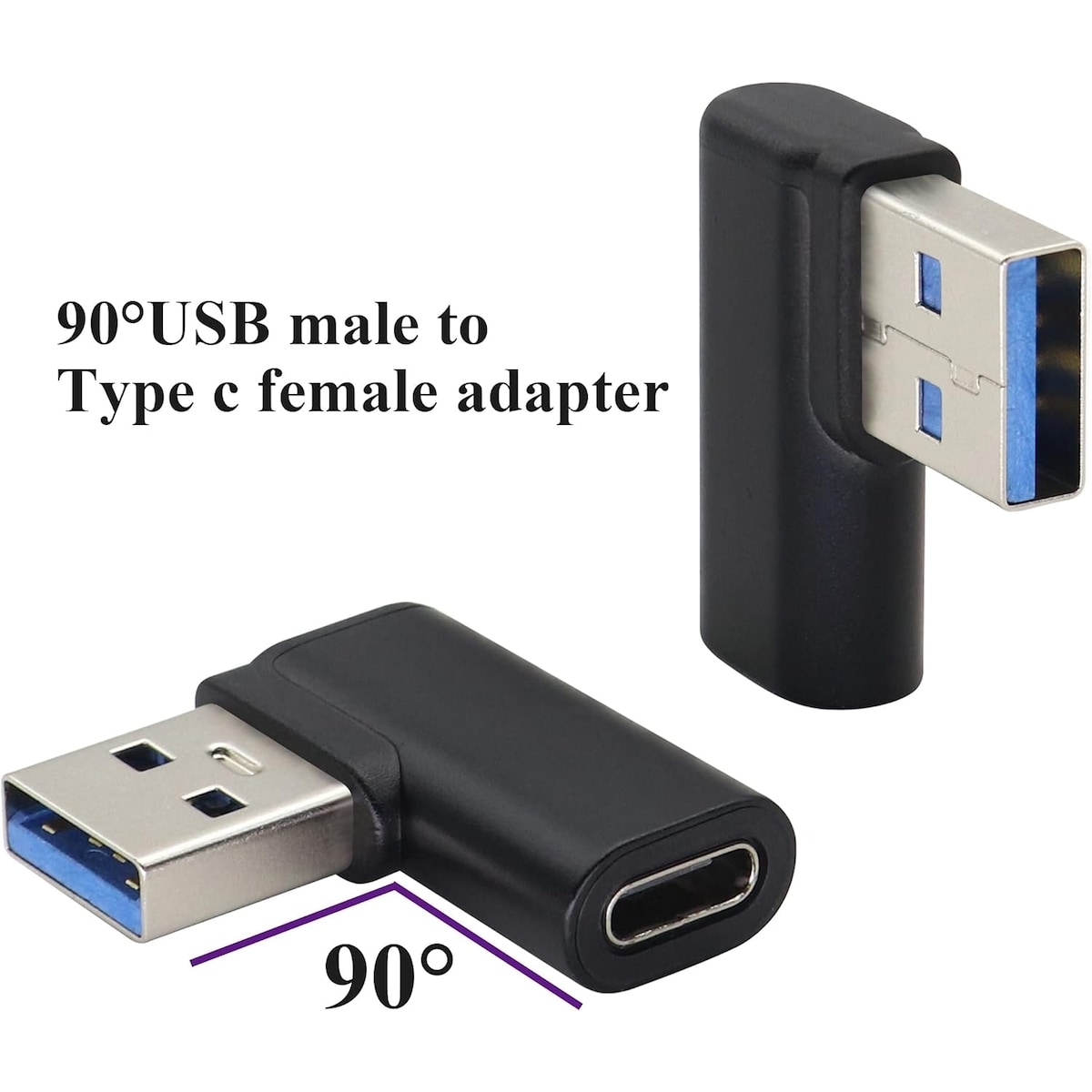 NÖRDIC USB-C hunn til USB-A hannvinklet adapter 90 grader