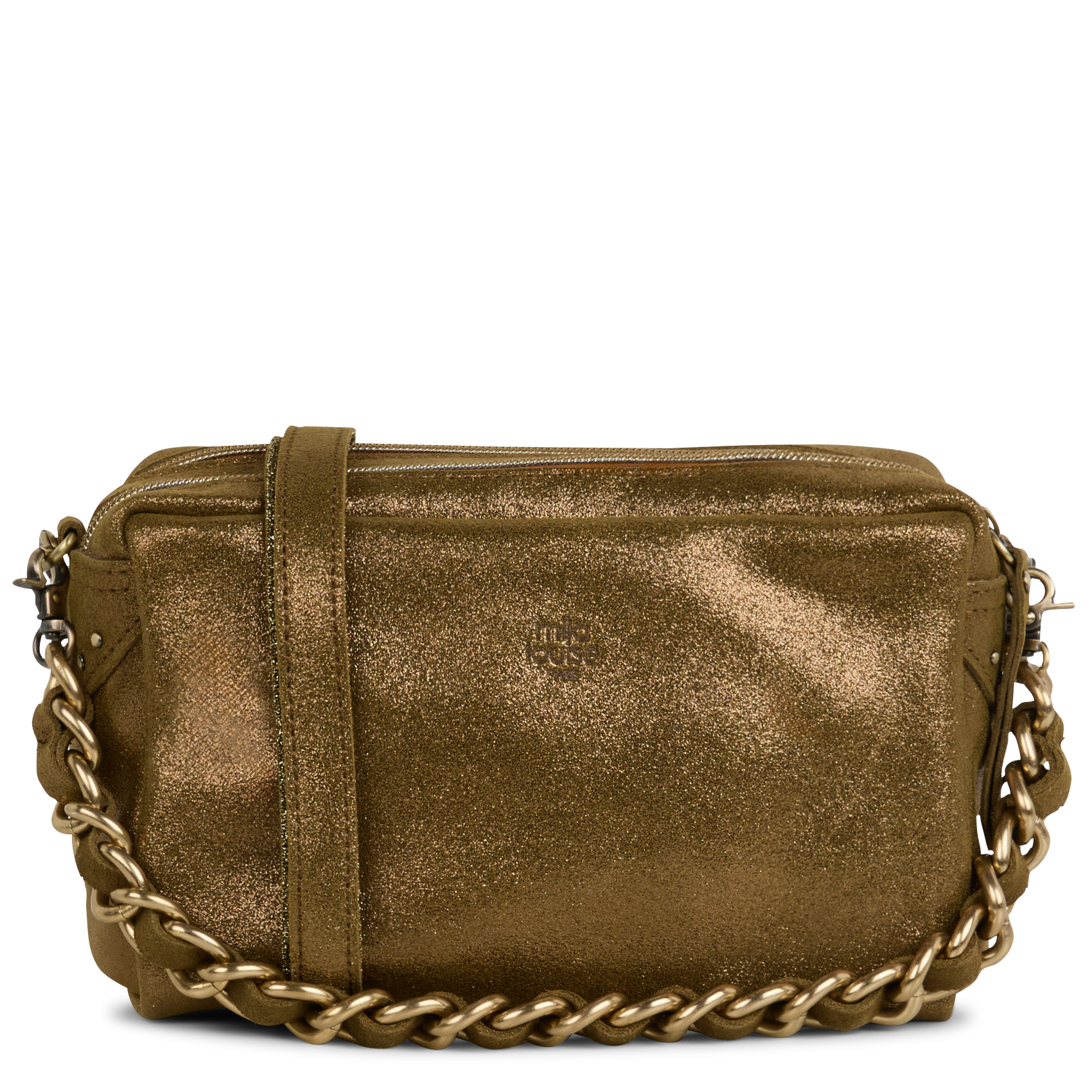 MAMA - Sac bandoulière en croûte de cuir métallisé | Kaki