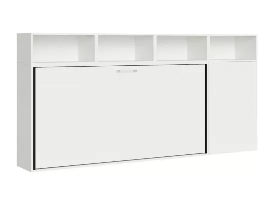 Lit escamotable horizontal blanc Bounto 85x185 avec rangement composition A-