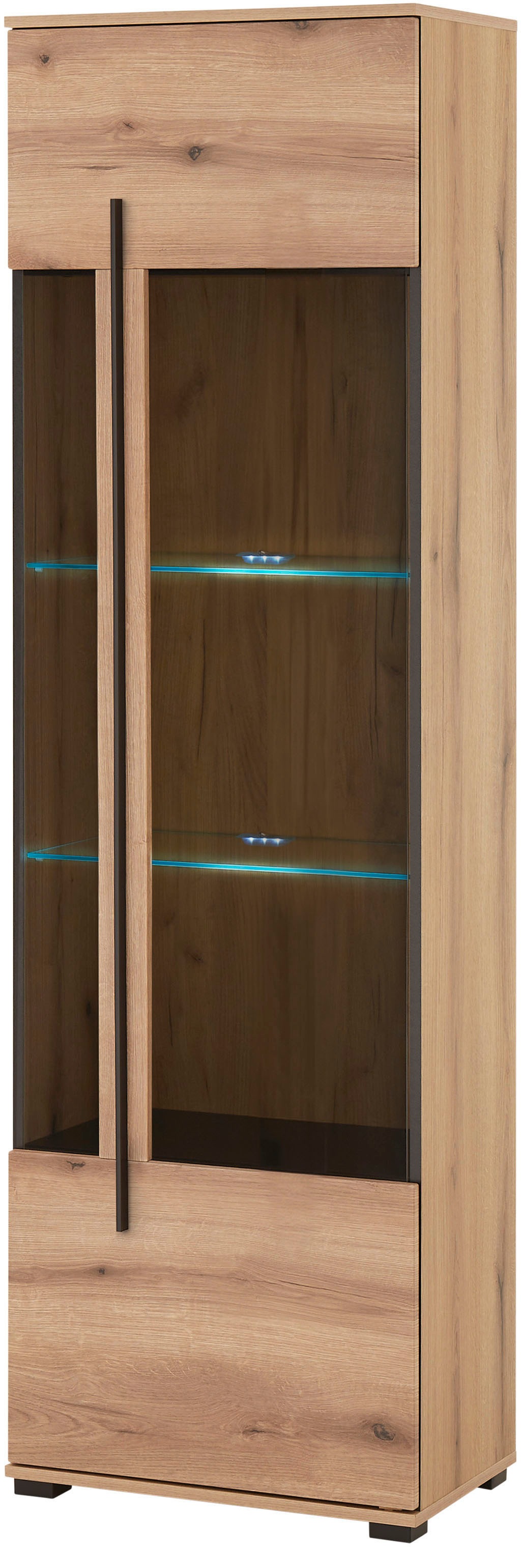 INOSIGN Vitrine »Cantara, Vitrinenschrank in Eiche Evoke oder weiss, Standvitrine« schwarzer Stangengriff, ausreichend Stauraum, vielseitig einsetzbar