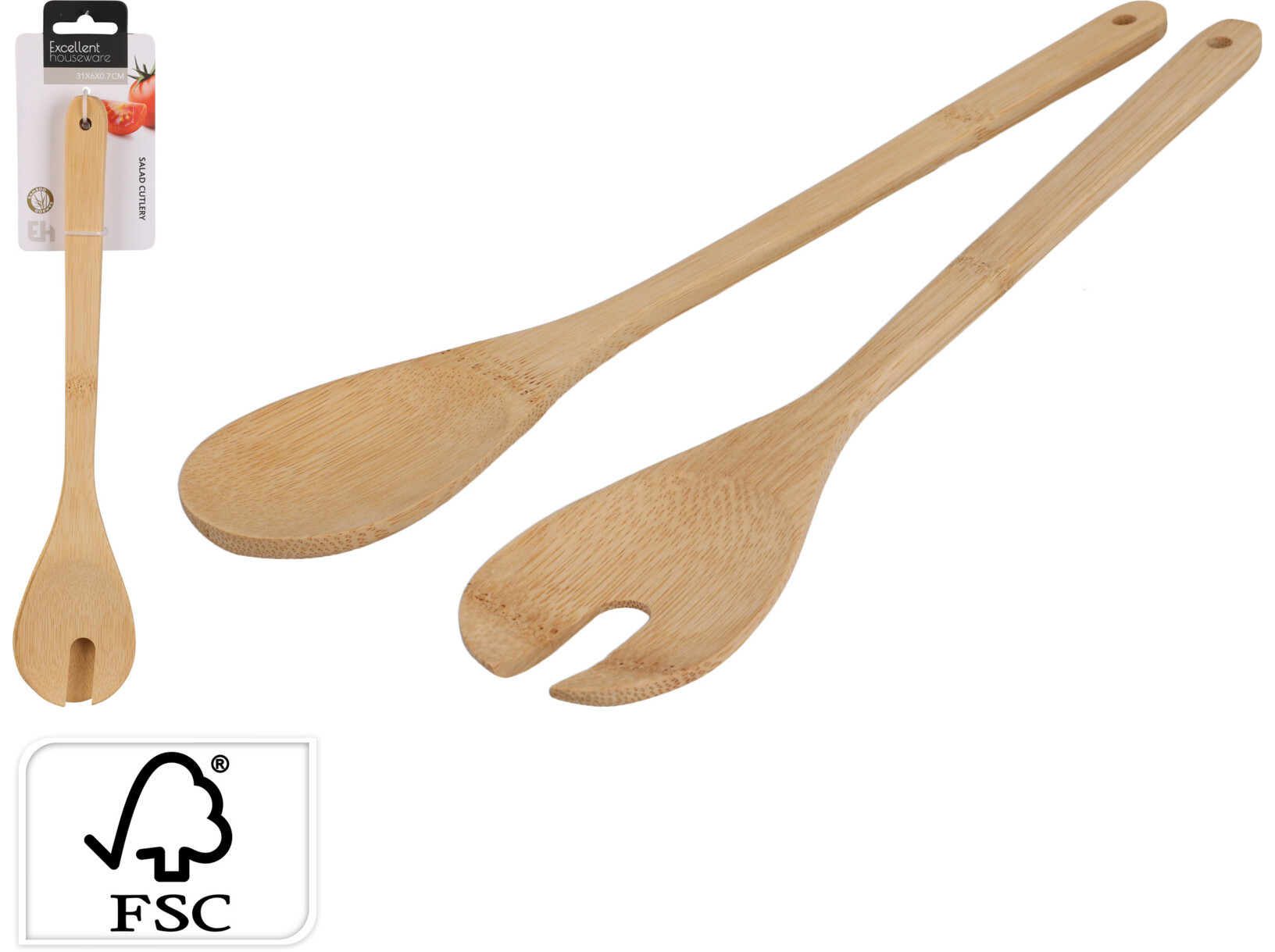 TALHERES SALADA BAMBU 31X6X0.7CM 2 UNIDADES