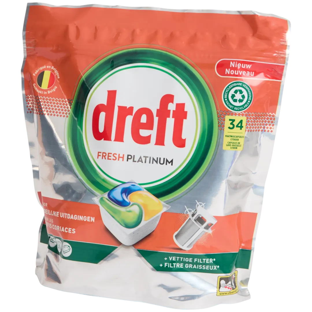 Dreft Fresh Platinum vaatwastabletten Original 34 stuks