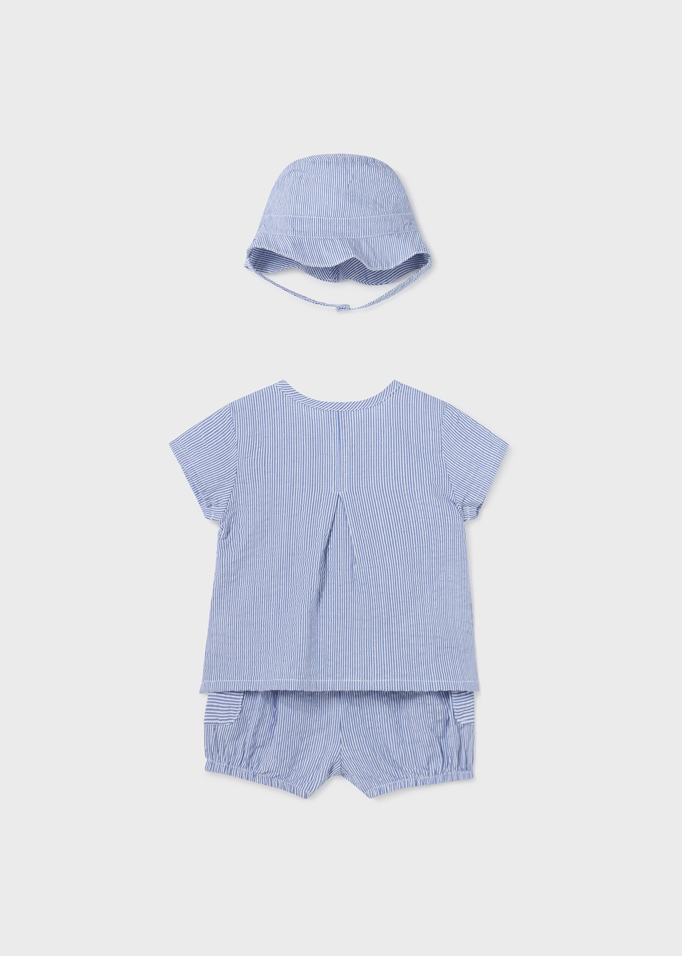 Conjunto de 3 peças Better Cotton para recém-nascido em tecido seersucker