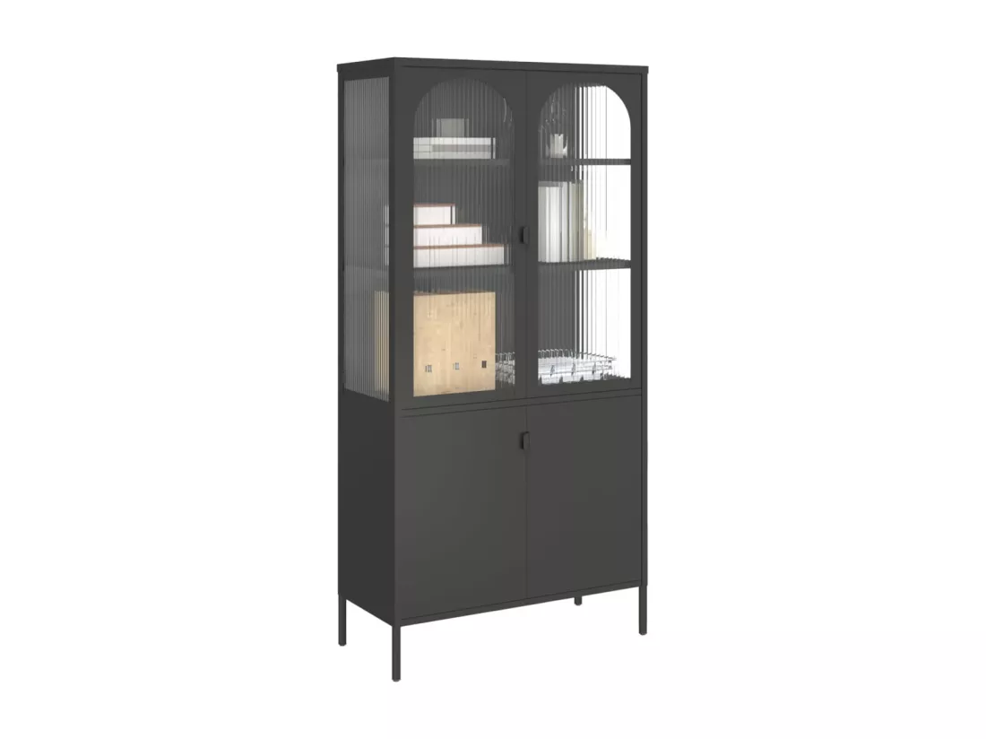 Buffet haut noir 90x40x180 cm verre et acier