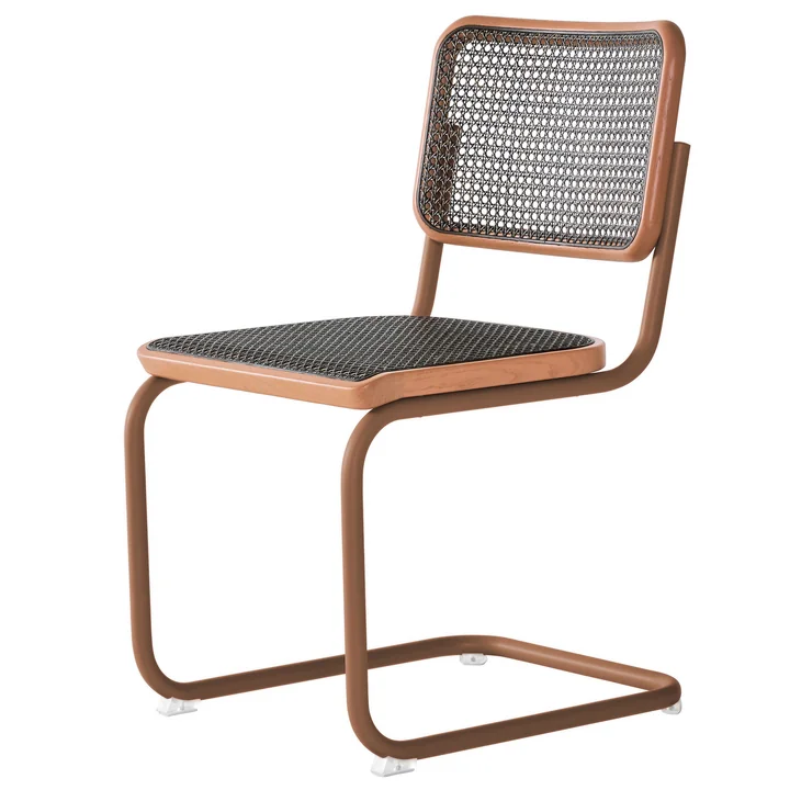 Thonet - S 32 V Stuhl, rosenholz / Eiche gebeizt / Rohrgeflecht mit Kunststoffstützgewebe dark melange