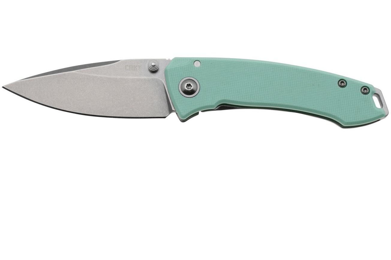 CRKT Tuna Compact 2522B Stonewashed 14C28N, Aqua Green G10, zakmes, Lucas Burnley design