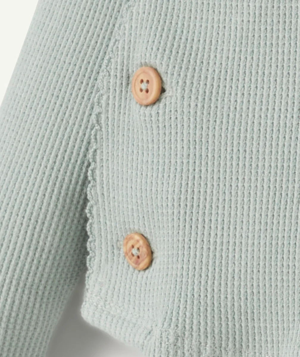CARDIGAN CACHE-COEUR BÉBÉ EN COTON BIO NID D'ABEILLE VERT POUDRÉ
