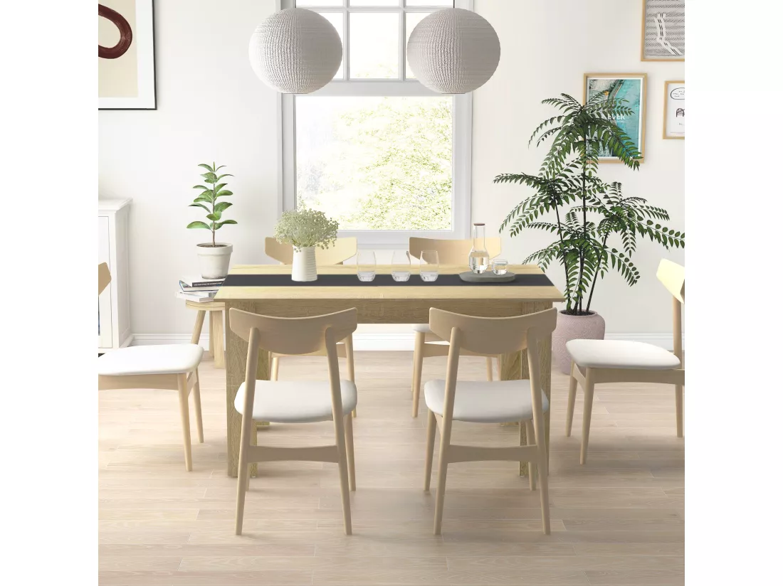Table à manger rectangulaire 6 personnes - dim. 140L x 90l x 75H cm - aspect chêne clair noir