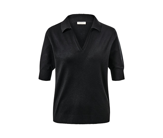 Feinstrick-Poloshirt, schwarz