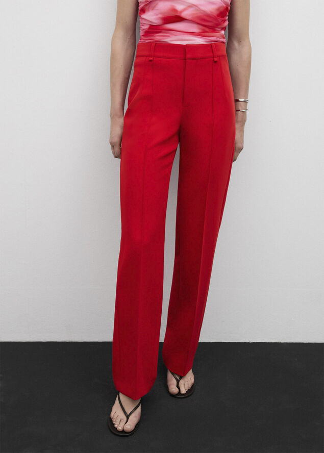 MANGO Straight trousers with decorative s Red