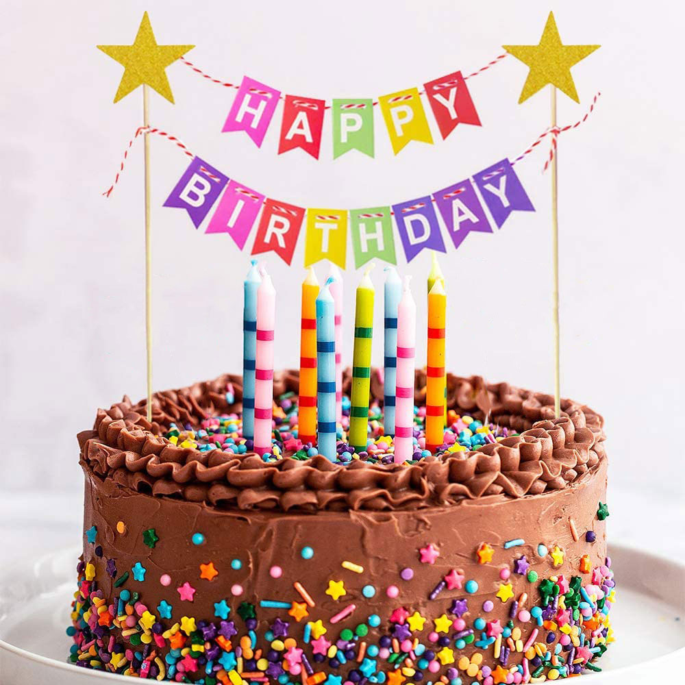 Kuchenstecker Happy Birthday Banner Tortenstecker Topper Dekoration für Torten / Kuchen - Blau