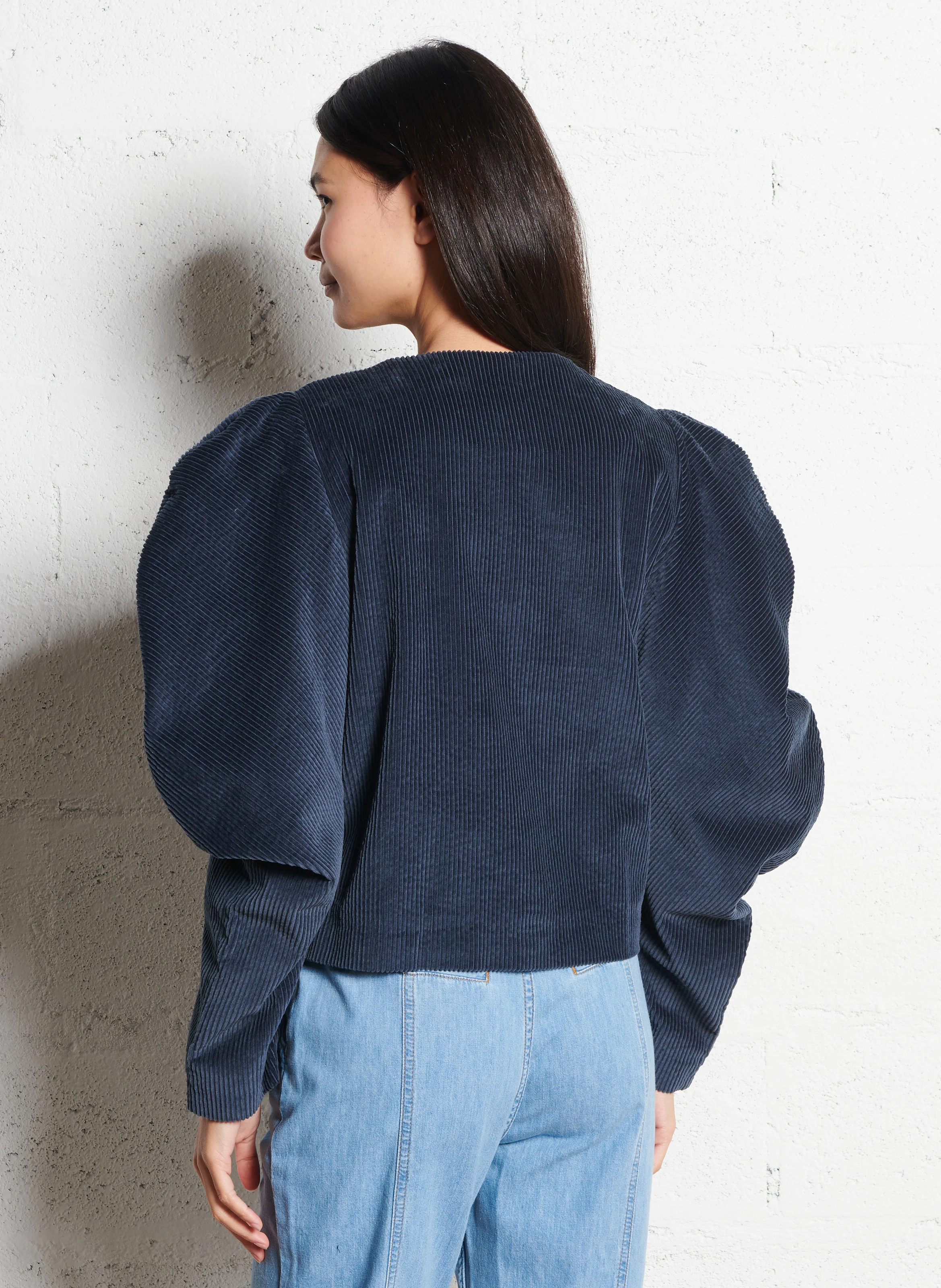 CAMILA - Veste ample en coton côtelé | Bleu