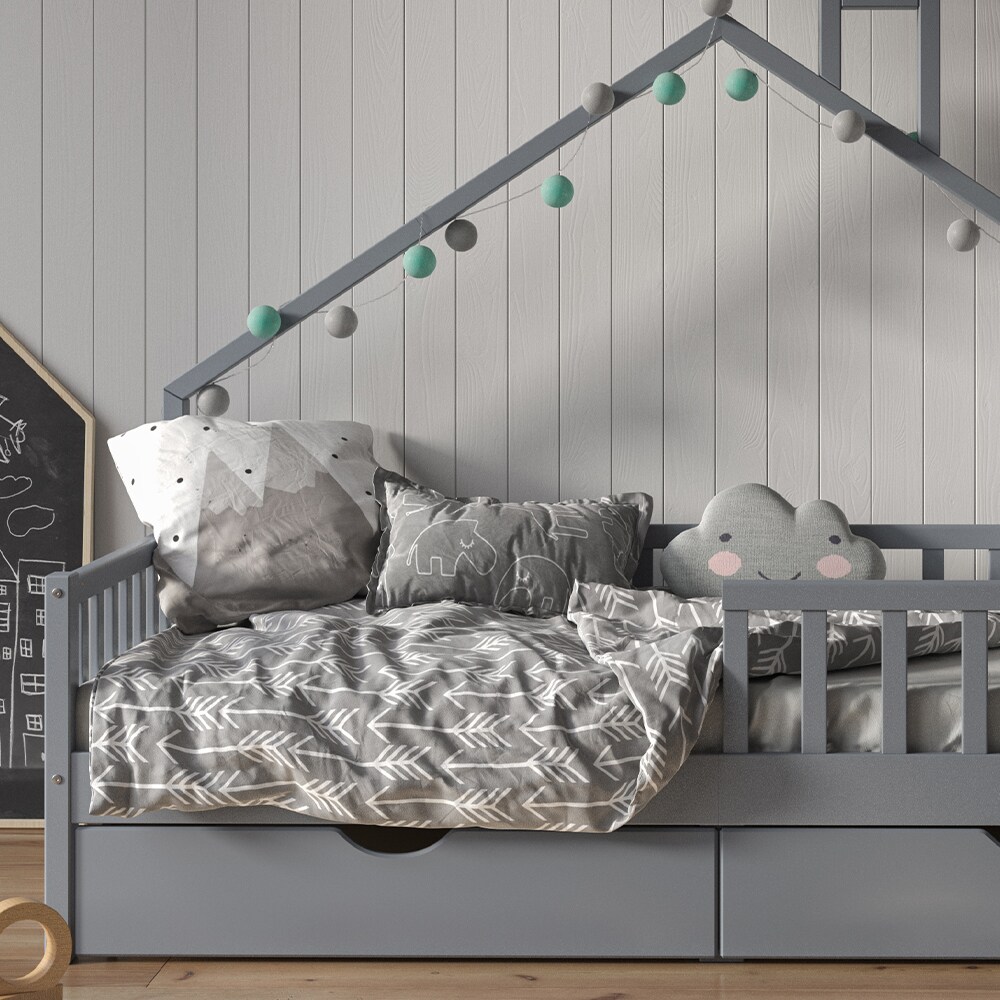 VitaliSpa Hausbett Kinderbett Spielbett Noemi 90x200cm Schubladen Rausfallschutz