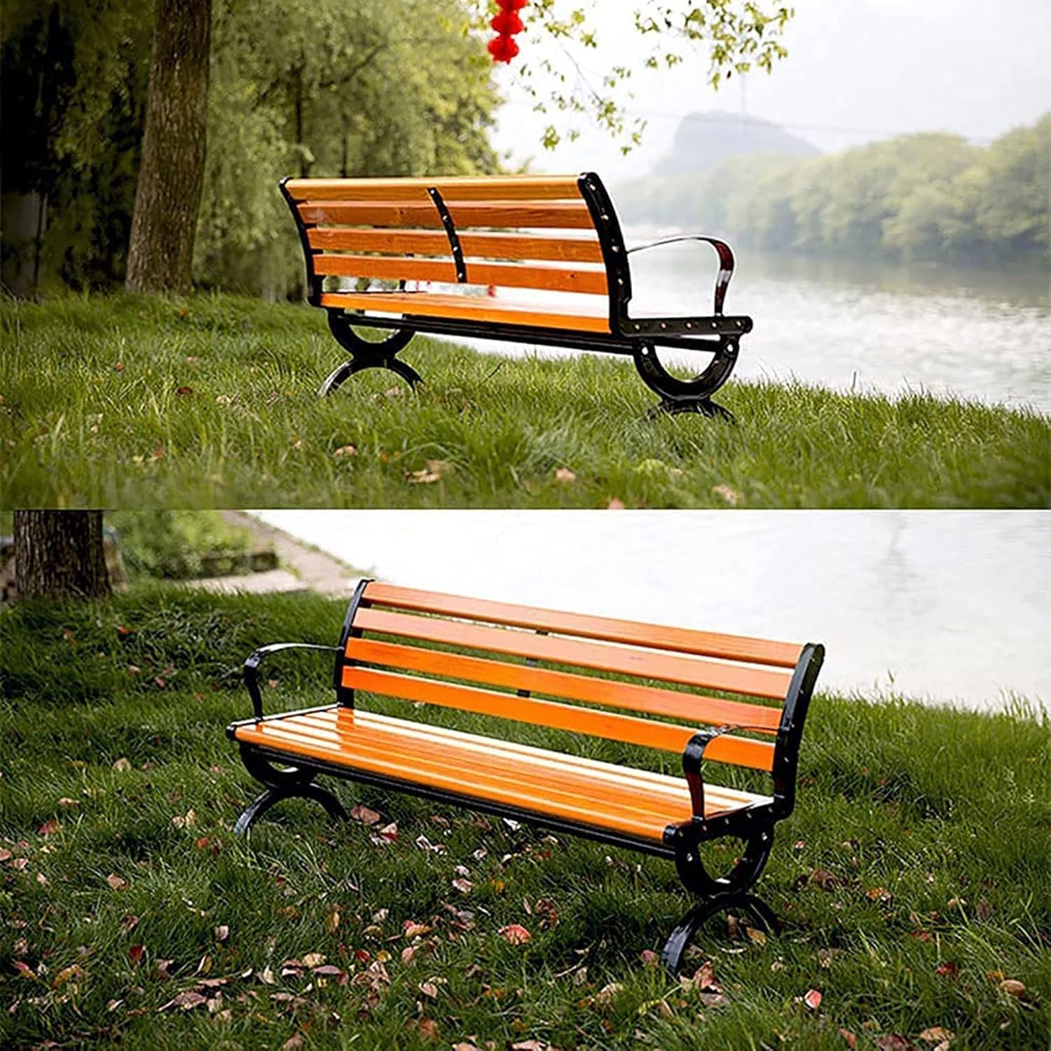 Gartenbank für den Außenbereich, Parkbank Holzbank im Freien, Terrasse im Freien Freizeitbank, Parksitze mit Armlehnen und Rückenlehnen, Geeignet für Rasen, Veranda 150 x 40 x 73 cm