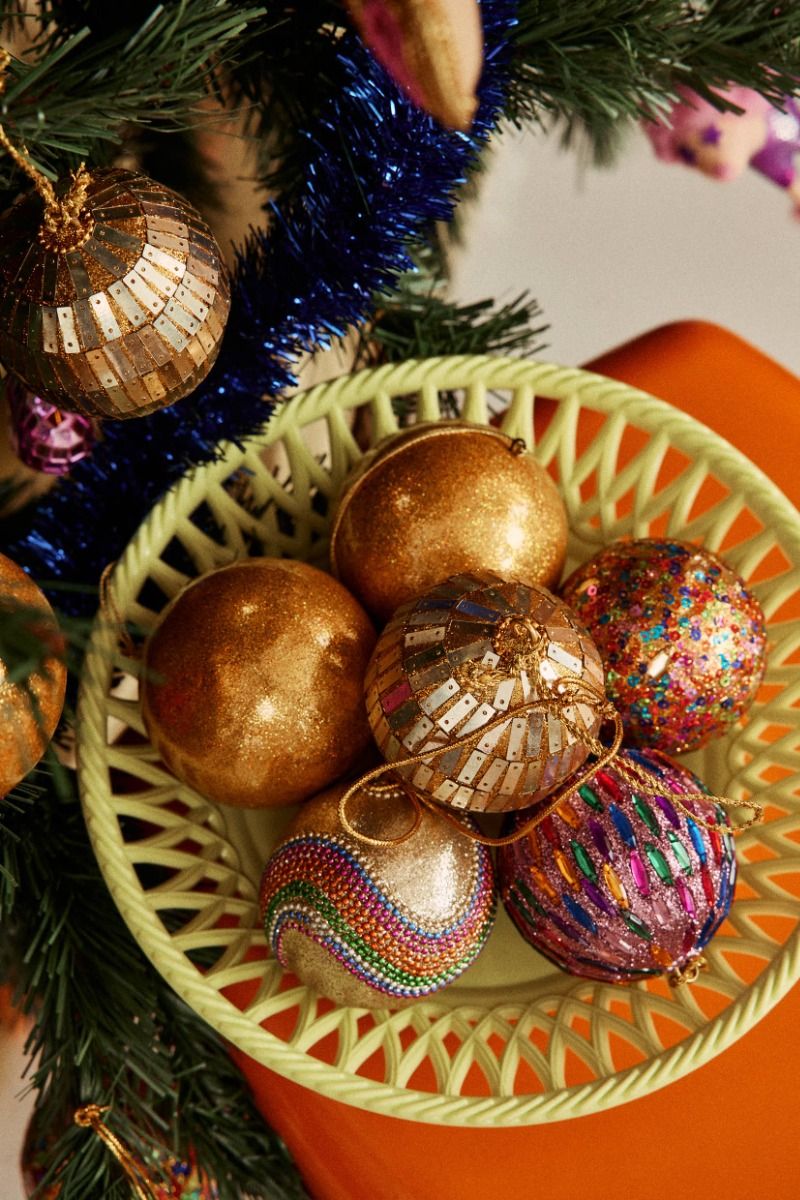 Boule de Noël rose pailleté et sequins Pondie Chérie