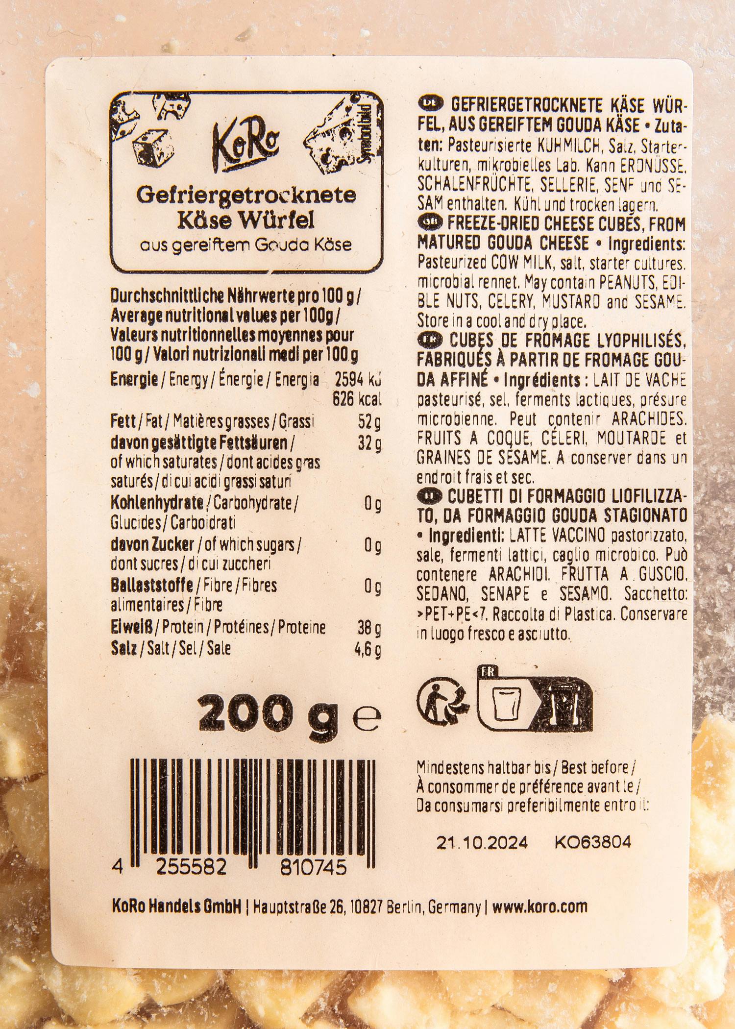 Gefriergetrockneter Käse in Würfeln 200 g