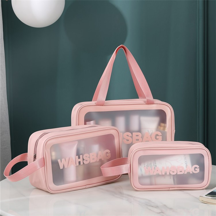 (3-tlg Set) Kosmetik Make Up Tasche Necessaire Organizer Bag - Rosa / Transparent