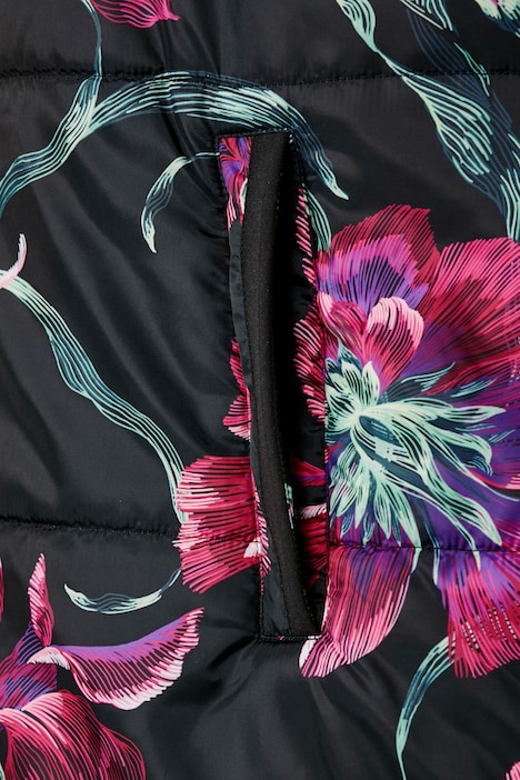 Long-Steppweste, Kapuze, Alloverdruck, Zipper
