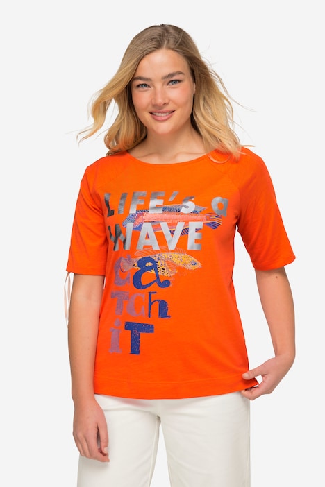 T-Shirt, Schrift-Print, Halbarm mit Raffung, OEKO-TEX MIG