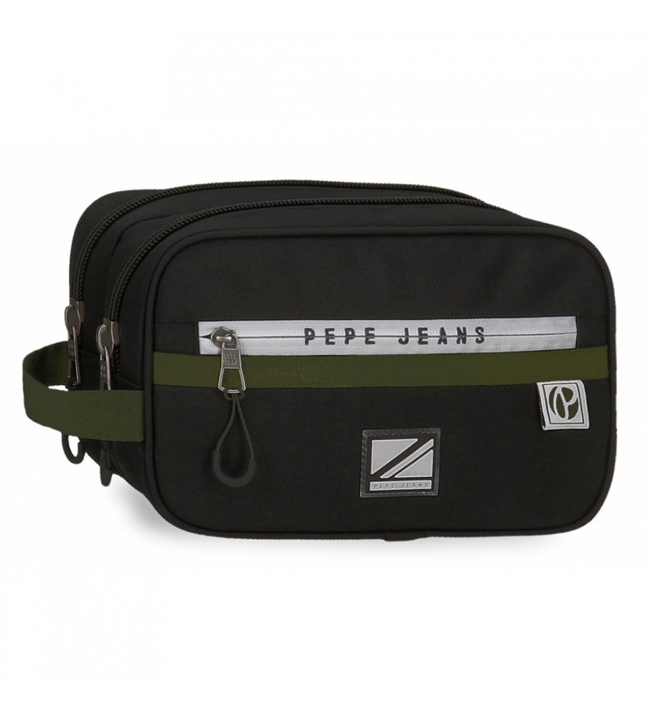 Nécessaire Pepe Jeans Luca com compartimento duplo adaptável, preta.