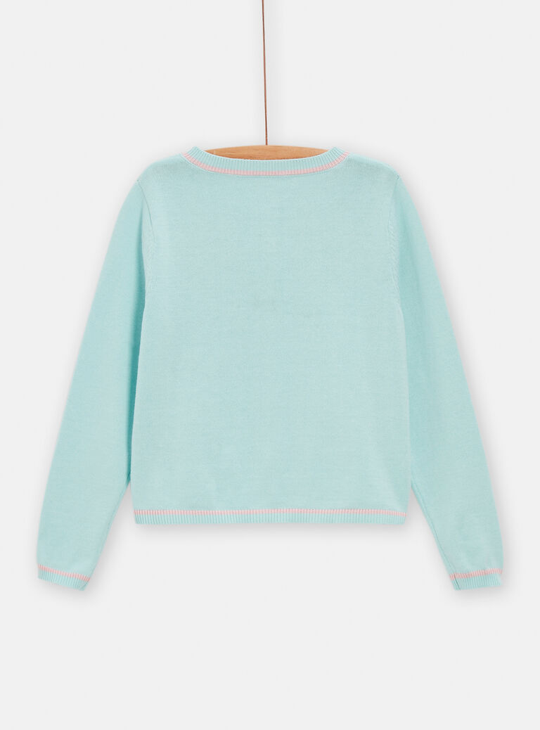 Cardigan vert d'eau à broderies fleuris pour fille