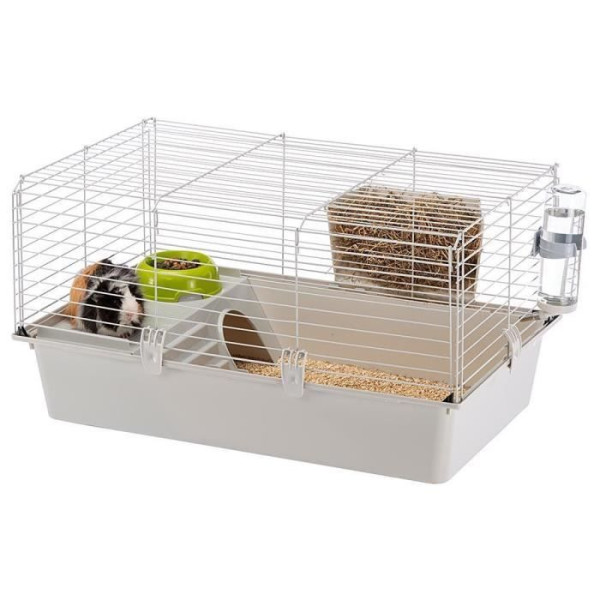Cage cochons d'inde - maisonnette, gamelle, ratelier et abreuvoir -