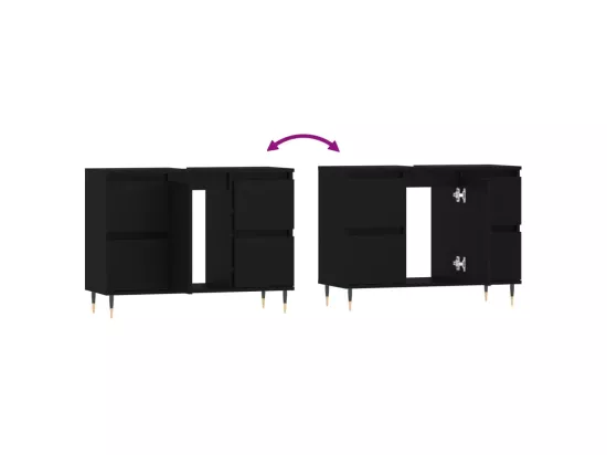 Armoire de salle de bain noir 80x33x60 cm bois d'ingénierie