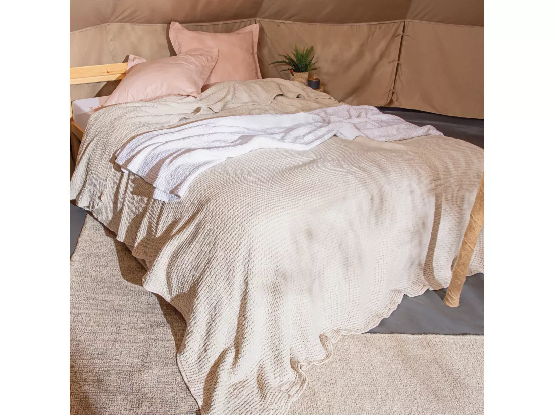 Dessus de lit réversible 230x250 cm JAIPUR en coton beige craie