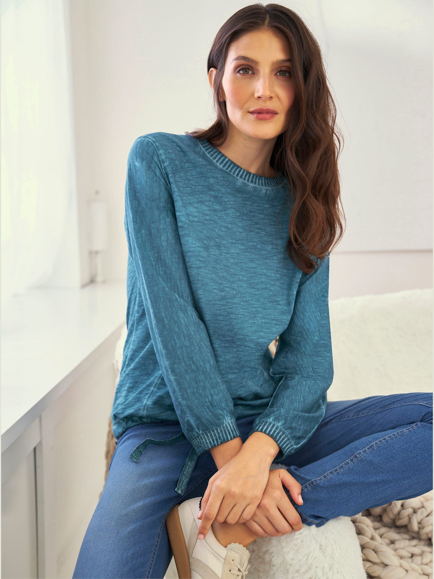 T-shirt bords-côtes en fil brillant