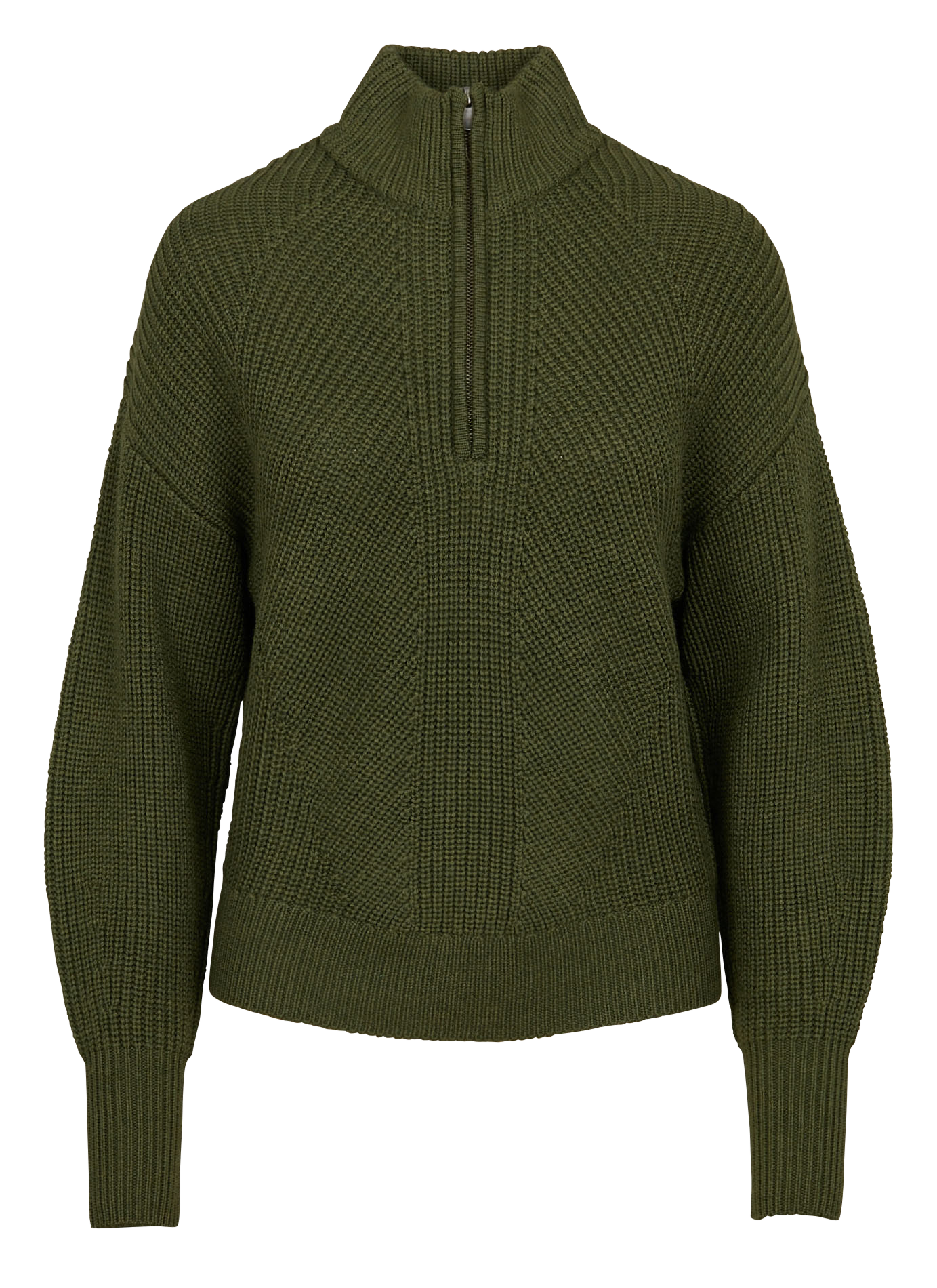 Pull droit col montant zippé en laine mérinos | Kaki
