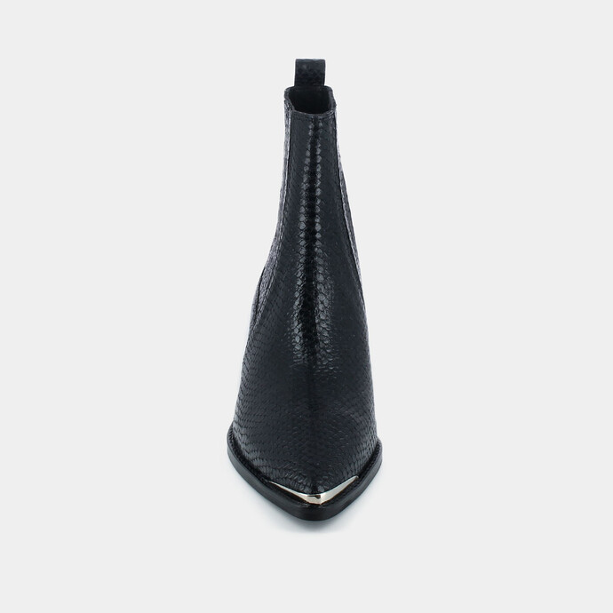 Bottines à talons et fronces  en reptile noir