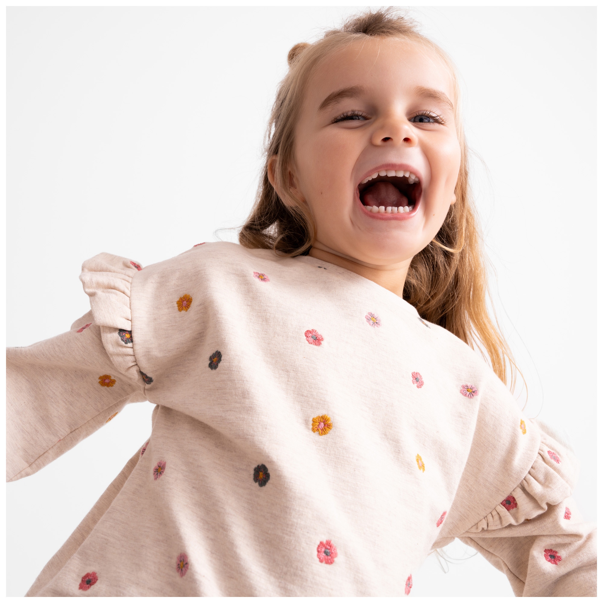 Prénatal peuter sweater lange mouwen bloemen beige
