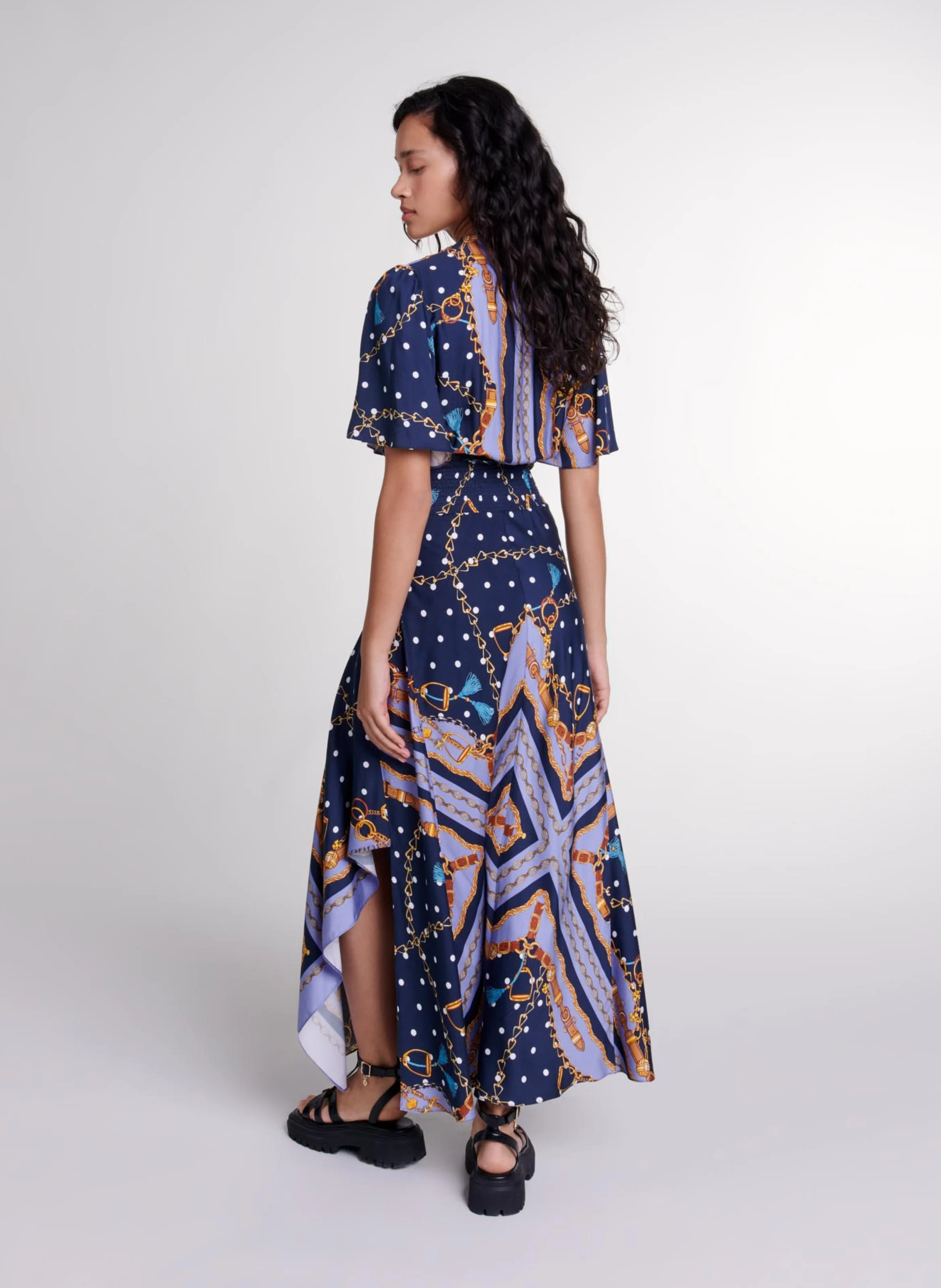 Robe longue asymétrique à col V | Multicolore