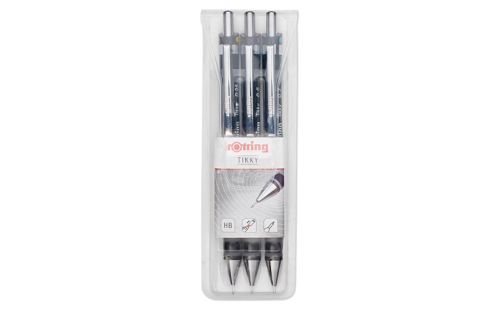 Minenbleistift Tikky 3er Set HB, 0.35, 0.5, 0.7 mm, SchwarzDruckbleistift mit verchromten Zierteilen