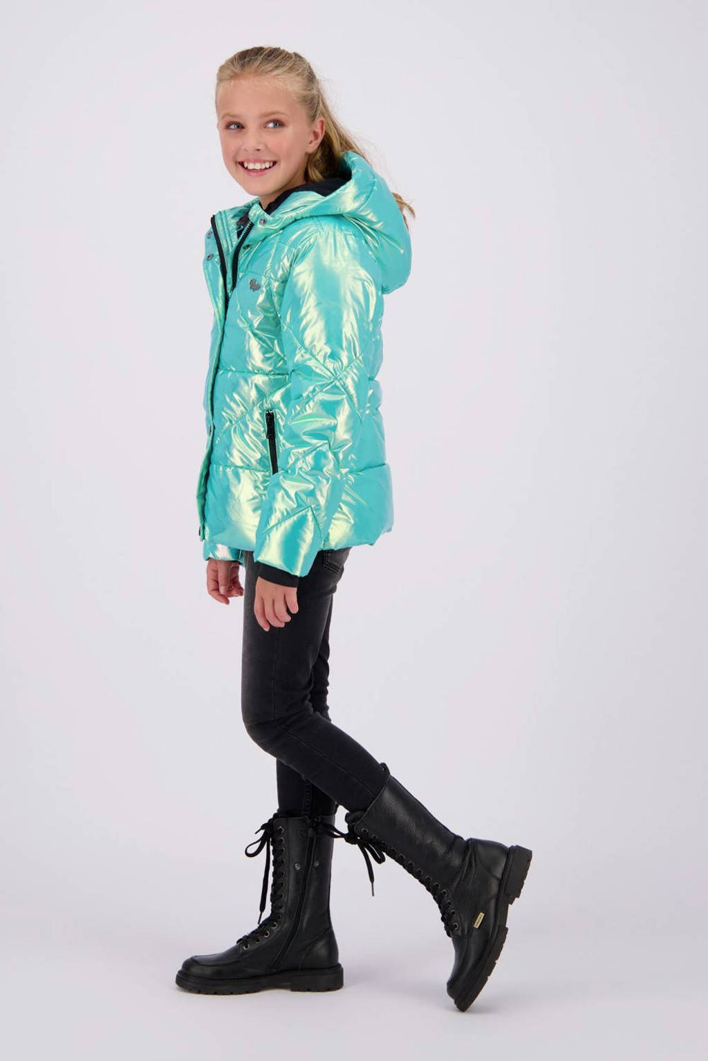 Vingino gewatteerde winterjas Teila turquoise metallic