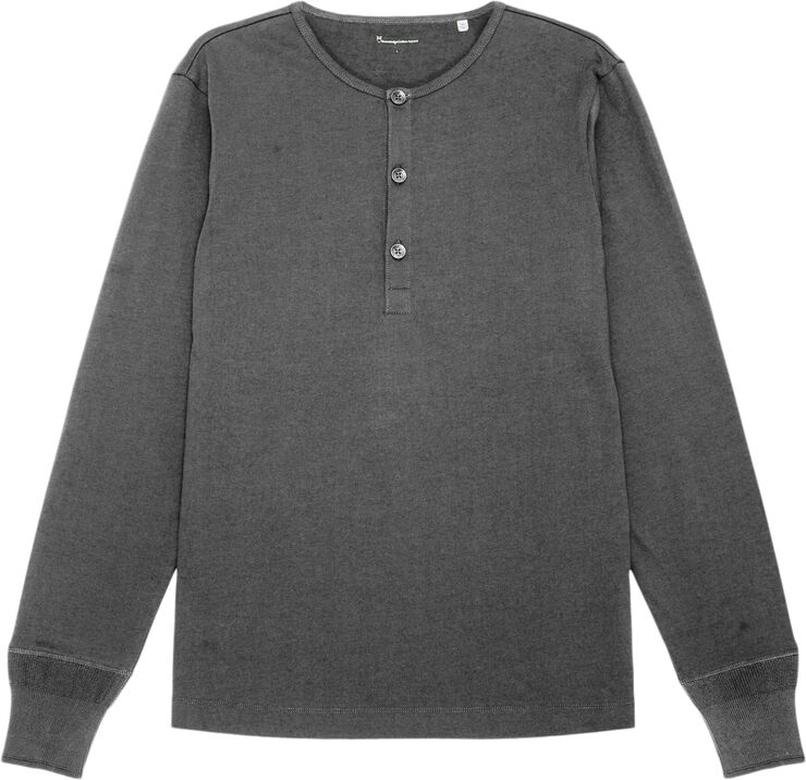 Knowledge Cotton Apparel BO long sleeve henley - GOTS/Vegan Grå