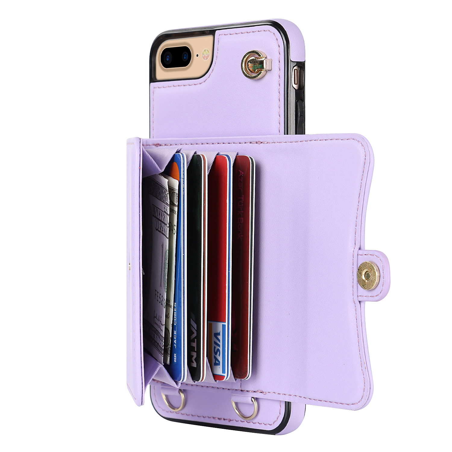 iPhone SE (2022/2020) / 8 / 7 / 6S Necklace Leder Schutz Hülle mit Kartenfach   Handykette (140cm) - Lila