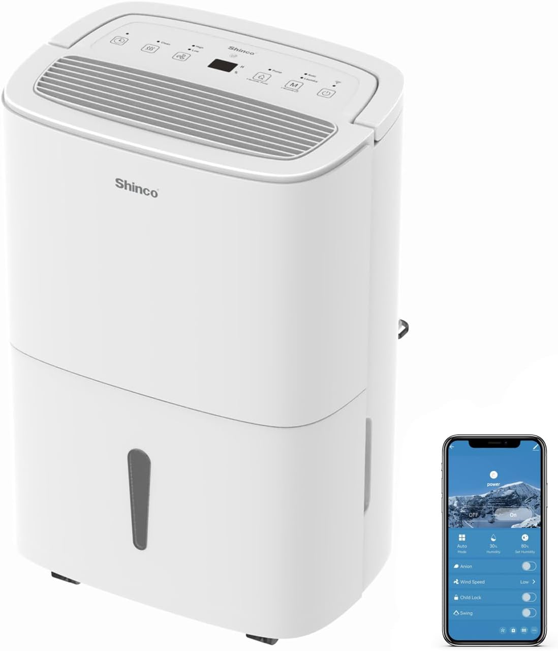SHINCO 50L Wifi elektrisch Luftentfeuchter mit APP&Pump,165m³/55m²,Entfeuchter mit 7L Wassertank,Aktivkohlefilter,Energieeinsparung,Automatischer Neustart,Timer,Ablaufschlauch,Wäschetrocknerfunktion