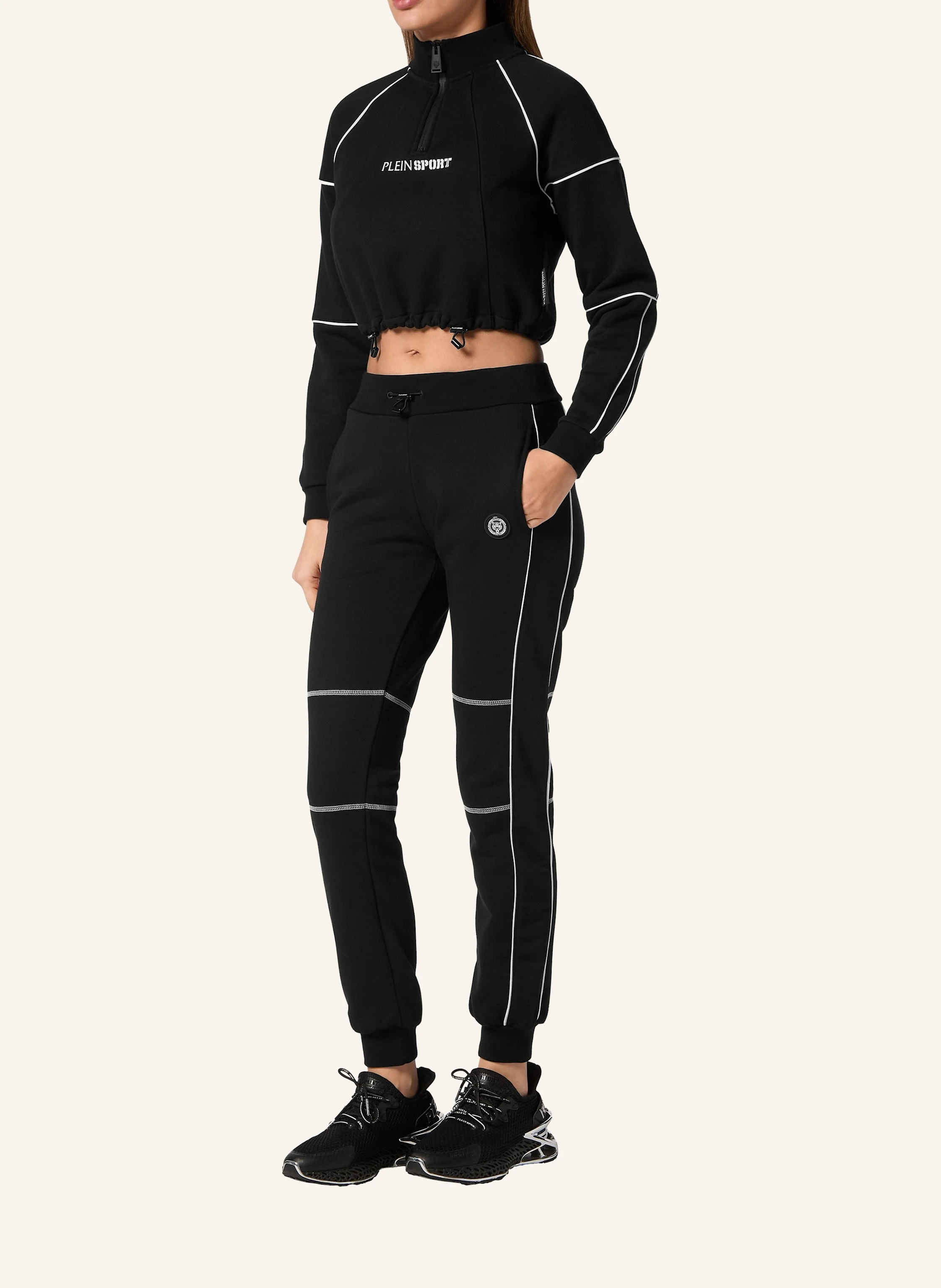 PLEIN SPORT Cropped Sweatjacke mit Kapuze