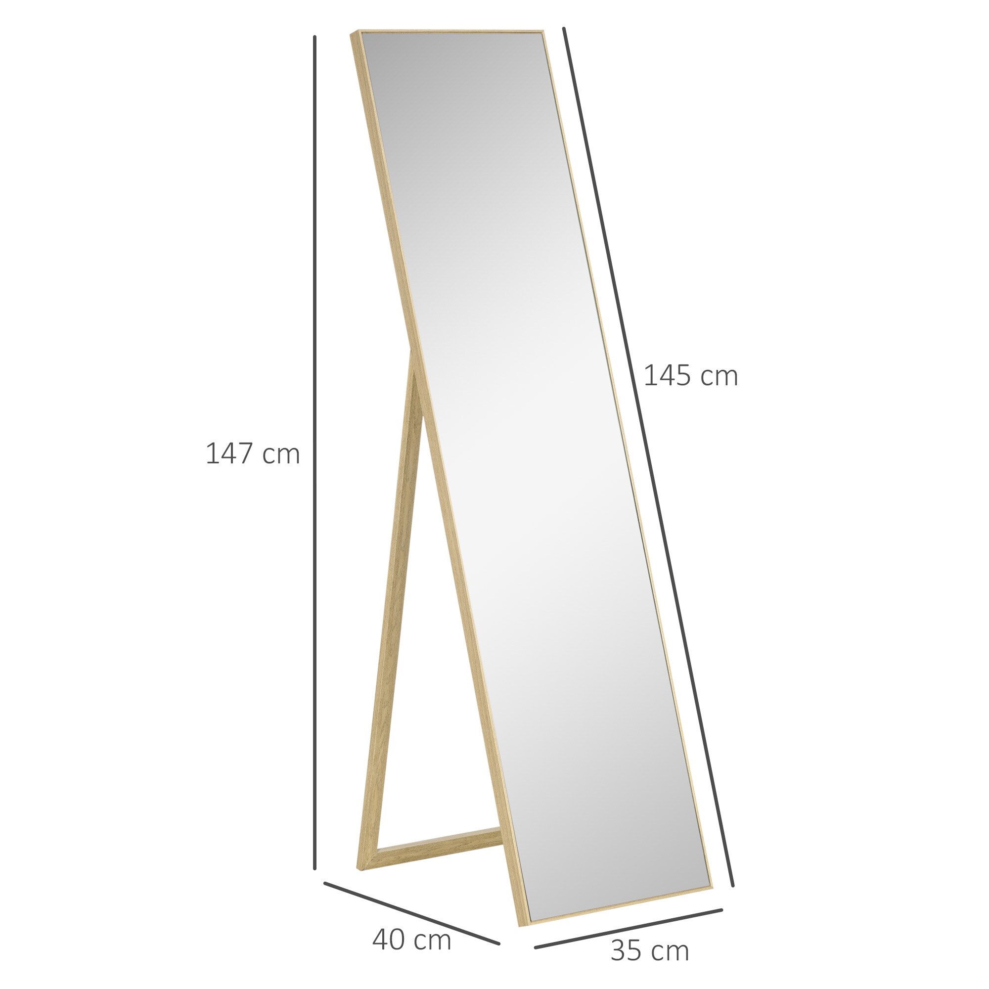 HOMCOM Ankleidespiegel mit Holzmaserung natur 40L x 35B x 147H cm