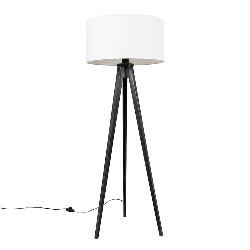 Vloerlamp tripod zwart met kap wit 50 cm - Tripod Classic