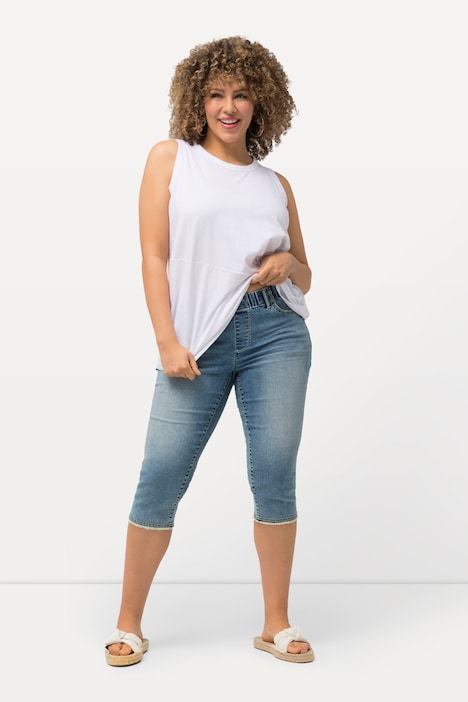 Jeans-Capri Sienna, Fransensaum, schmales Bein, Elastikbund