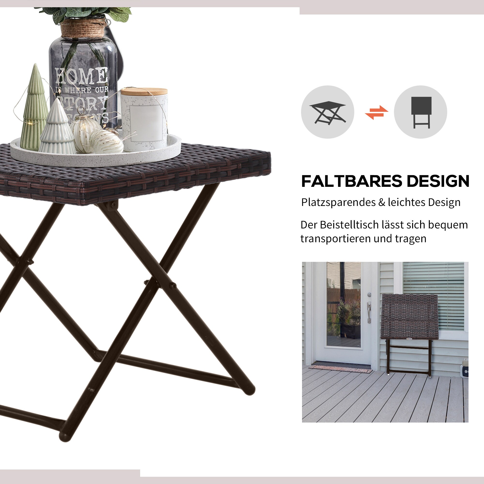 Outsunny Polyrattan Gartentisch klappbar 40 x 40 x 40 cm (LxBxH)